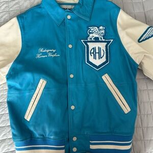 Zara Teal and White Varsity Bomber Jacket
